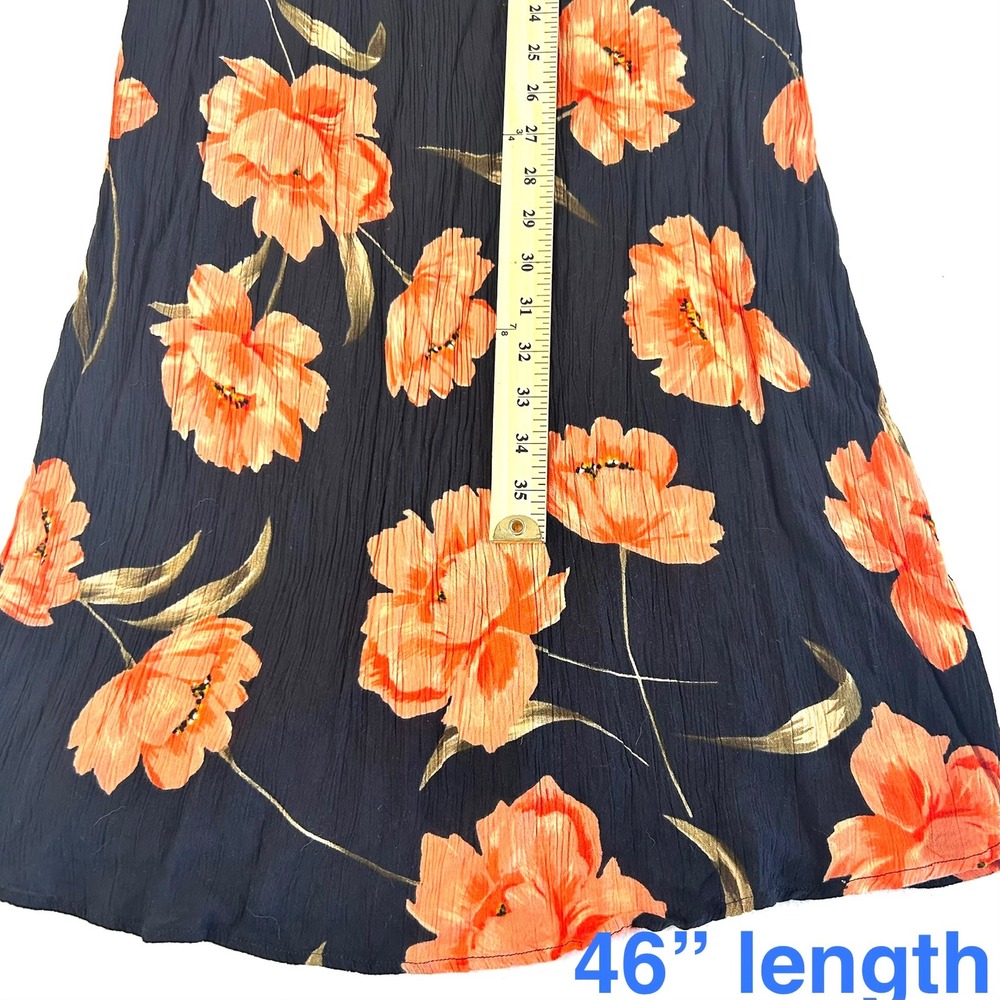 Patrons of Peace Black Orange Floral Print Maxi Dress Spaghetti Straps XS - Picture 5 of 9